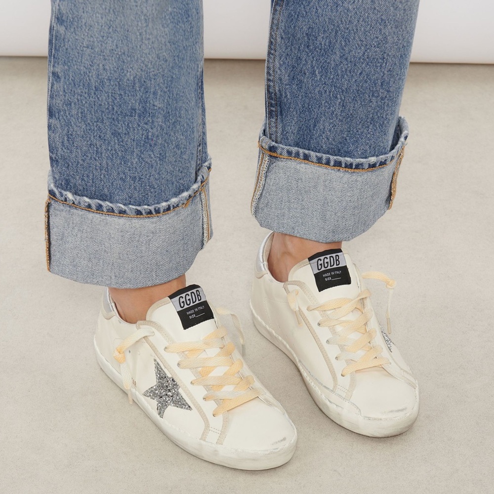 Golden Goose Superstar Sneaker in White Leather/Silver/Glitter Sz 40 New in Box - Picture 1 of 15